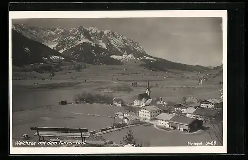 AK Walchsee, Ortsansicht mit dem Kaiser aus der Vogelschau