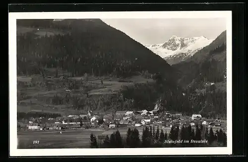 AK Steinfeld im Drautale, Gesamtansicht mit Bergkulisse