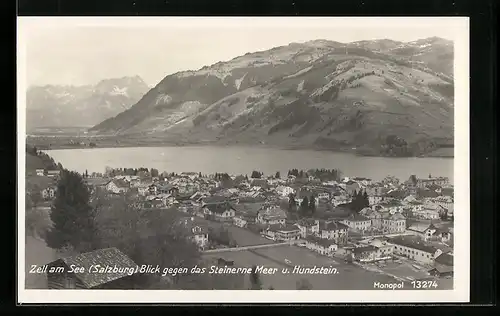 AK Zell am See, Ortsansicht mit Steinernem Meer und Hundstein