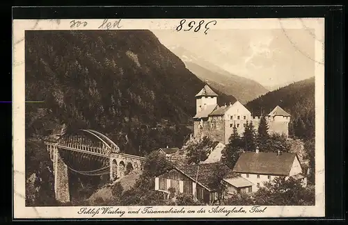 AK Wiesberg, Schloss und Trisannerbrücke an der Arlbergbahn