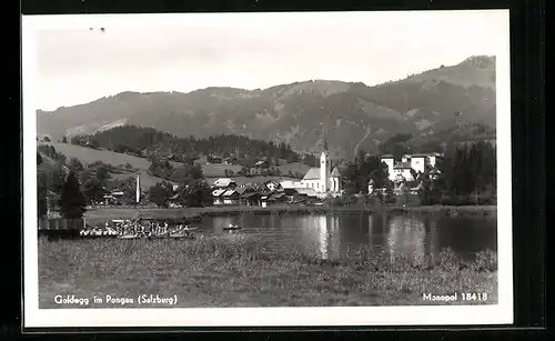 AK Goldegg im Pongau, Uferpartie mit Kirche