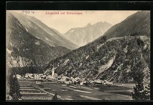 AK Längenfeld, Teilansicht mit Stubaieralpen