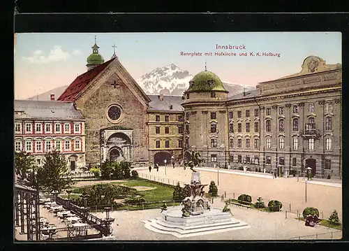 AK Innsbruck, Rennplatz mit Hofkirche und K.K. Hofburg