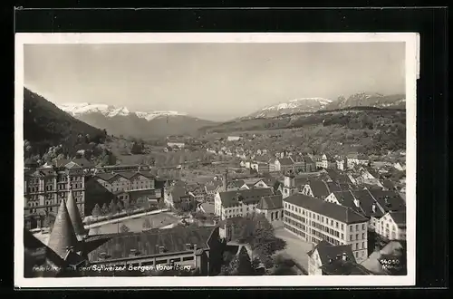 AK Feldkirch /Vorarlberg, Teilansicht mit den Schweizer Bergen