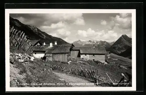 AK Lechleiten, Ortspartie mit Schafberg, Wetter- & Bierningspitze im Lechtal