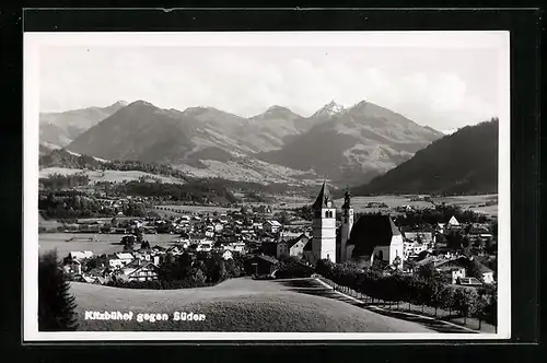 AK Kitzbühel, Ortsansicht mit Kirchturm gegen Süden