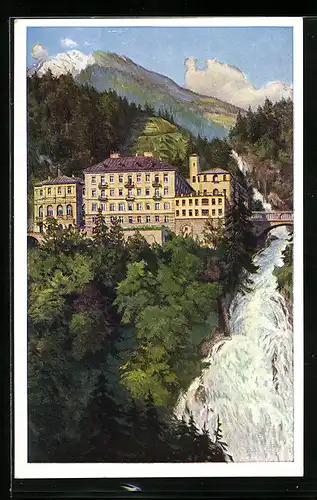 Künstler-AK Bad Gastein, Blick zum Hotel Straubinger