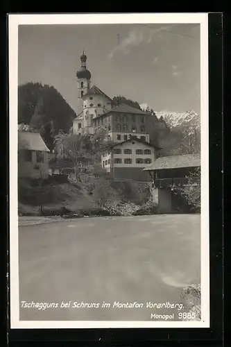 AK Tschagguns b. Schruns, Ortsansicht, Montafon Vorarlberg