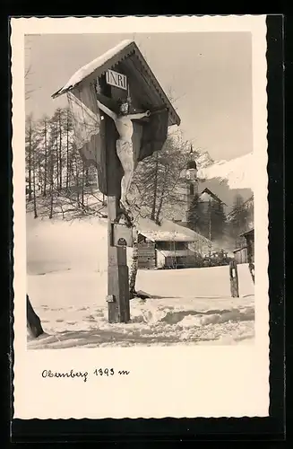 AK Obernberg am Brenner, Jesuskreuz im Schnee