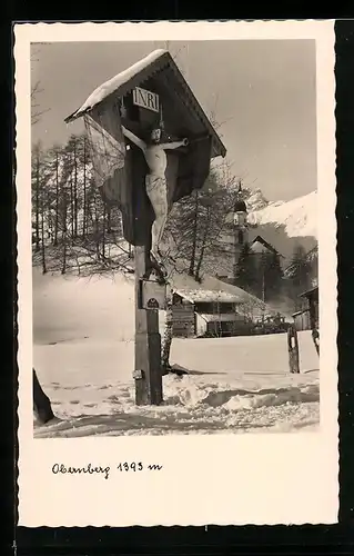 AK Obernberg am Brenner, Jesuskreuz im Winter