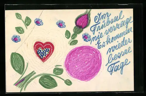 Papierkunst-AK Blumen mit einem Herz