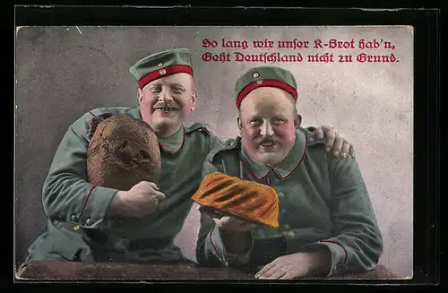 AK Zwei Soldaten mit Brot und Kuchen, Kriegsnot