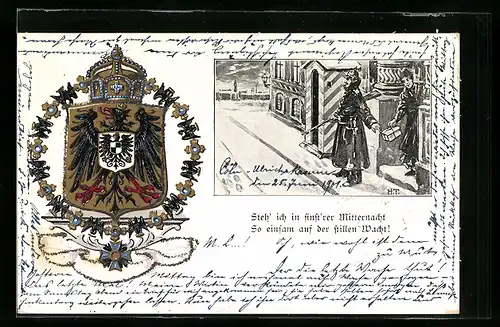 AK Soldat am Wachhäuschen bekommt ein Paket, Wappen