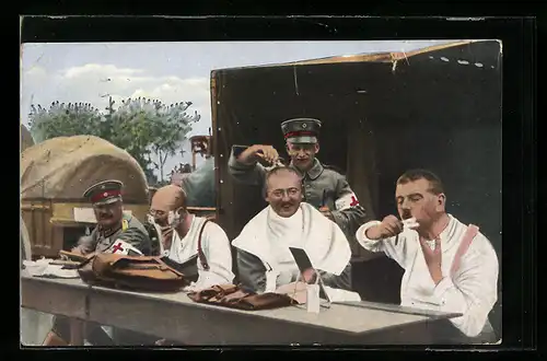 AK Soldaten beim Frieseur bei der Rasur