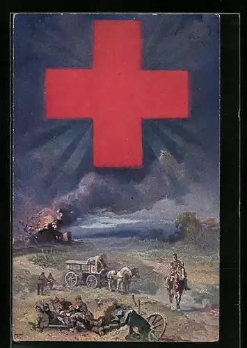 AK Rotes Kreuz über Schlachtfeld