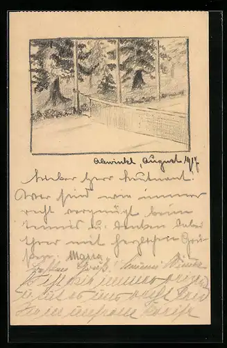 Künstler-AK Handgemalt: Heruntergelassene Schranke auf einer Strasse