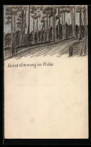 Künstler-AK Handgemalt: Abendstimmung im Walde