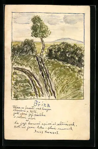 Künstler-AK Handgemalt: Briza, Landschaft mit Baum