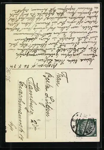 Künstler-AK Handgemalt: Landidyll mit Ruderboot