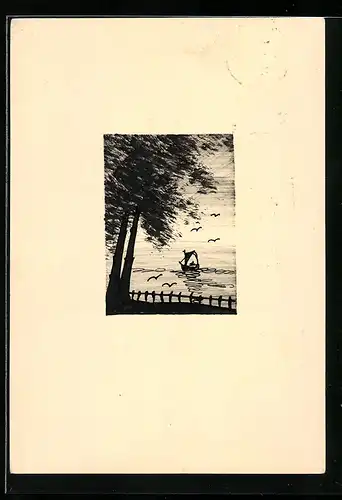 Künstler-AK Handgemalt: Segelboot auf dem Wasser