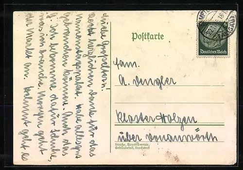 Künstler-AK Handgemalt: Kirche an einem Gewässer