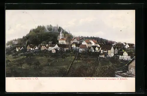 AK Lindenfels i. O., Ortspartie mit Turm