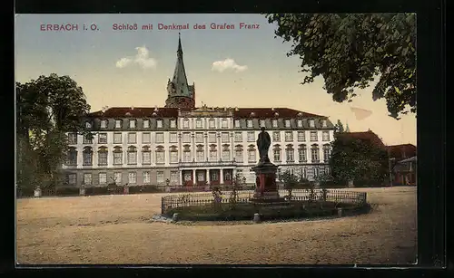 AK Erbach i. O., Schloss mit Denkmal des Grafen Franz