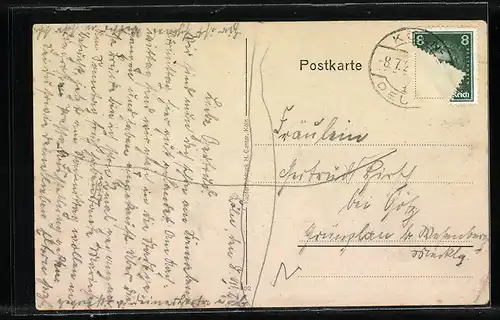 AK Köln a. Rh., Hängebrücke am Abend