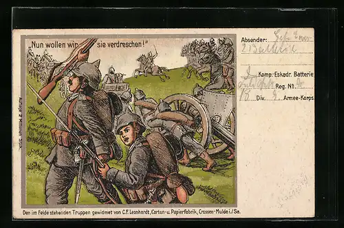 AK Deutsche Soldaten in einer Schlacht, Kanone