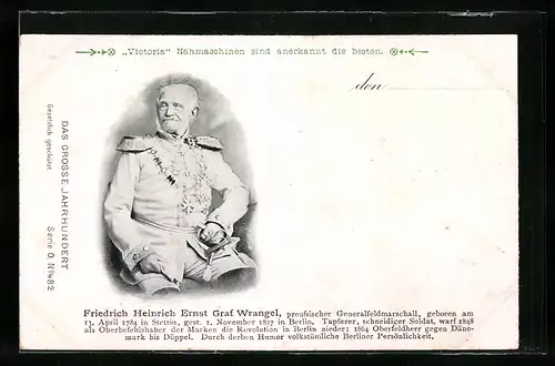 AK Preussischer Generalfeldmarschall Friedrich Heinrich Ernst Graf Wrangel