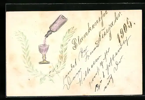 Künstler-AK Handgemalt: Flasche Wein giesst ein