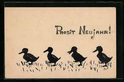 Künstler-AK Handgemalt: Entenmarsch im Gras