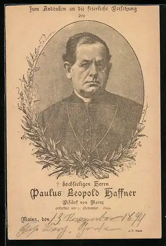 AK Paulus Leopold Haffner, Bischof von Mainz, Gest. 1899