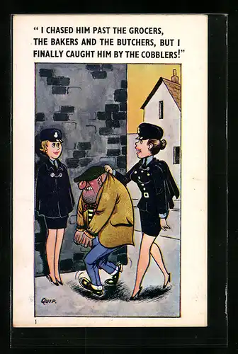 AK Zwei Politessen führen einen Mann ab