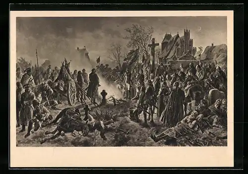 Künstler-AK Am Abend der Schlacht bei Leuthen, 5. Dez. 1757