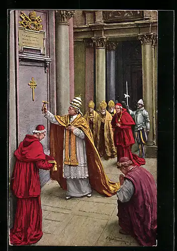 Künstler-AK Domenico Mastroianni: Papst Pius XI. an der Porta Sunta