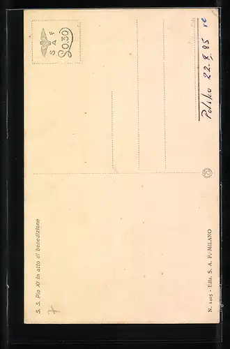 AK Portrait von Papst Pius XI. mit segnender Hand