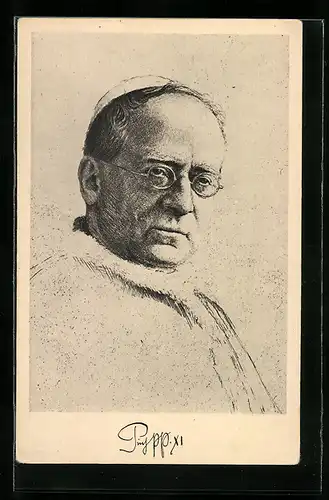 AK Papst Pius XI., Portraitzeichnung des Pontifex