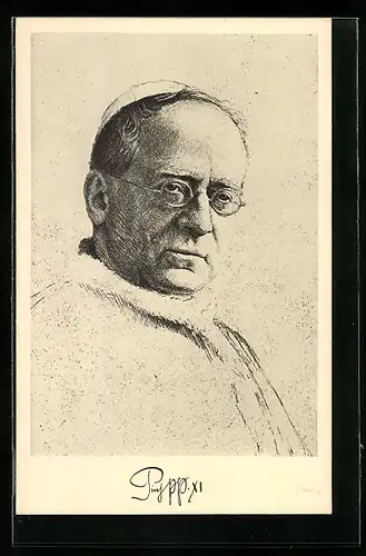 AK Papst Pius XI., Portraitzeichnung des Pontifex
