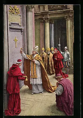 Künstler-AK Domenico Mastroianni: Papst Pius XI. an der Porta Sunta