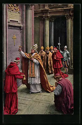 Künstler-AK Domenico Mastroianni: Papst Pius XI. an der Porta Sunta
