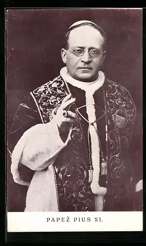 AK Portrait von Papst Pius XI. mit segnender Hand