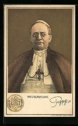 Künstler-AK Portrait von Papst Pius XI.