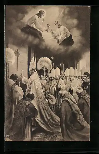 AK Papst Pius XI. beim Gottesdienst