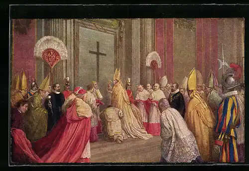 Künstler-AK Papst Pius XI. an der Porta Santa