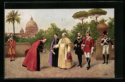 Künstler-AK Vatican, Papst Pius XI. e la sua Corte nei Giardini Vaticani