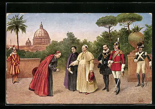 AK Pio XI e la sua Corte nei Giardini Vaticani, Papst Pius XI. bei einem Empfang unter freiem Himmel