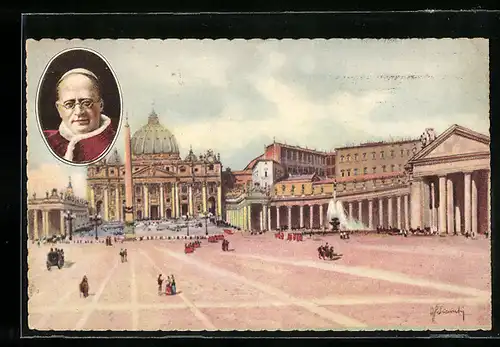 AK Vatican, Basilica di San Pietro e Palazzo Vaticano, Papst Pius XI.