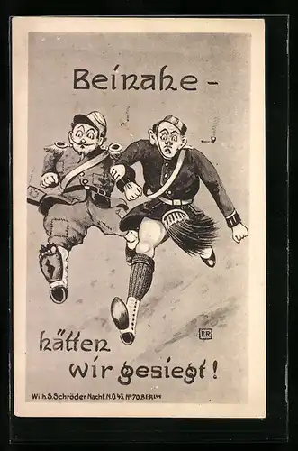 AK Feindliche Soldaten laufen davon, Propaganda 1. Weltkrieg