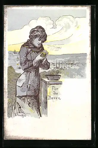 Lithographie Für die Buren, Dame an Feuerschälchen, Burenkrieg